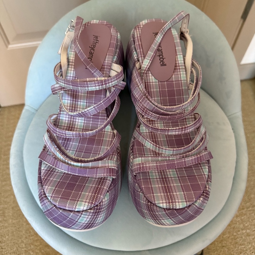 Jeffrey Campbell Purple Plaid Platform Sandals - Picture 3 of 7